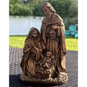 10" Holy Family Embracing Statue Cold Cast Resin Bronze Color Jesus Mary Joseph